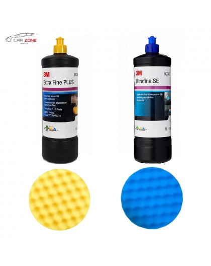 3M 50383 Ultrafina SE + 3M 80349 Extra Fine Plus (2 x 1litr) + 2x Pady polerskie 3M (150 mm)