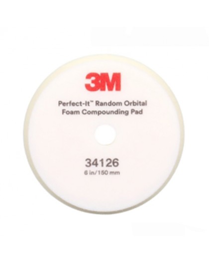 3M 34126 Perfect-it Tampon de compoundage en mousse à orbite aléatoire, Blanche (150 mm/6") - 1 pièce