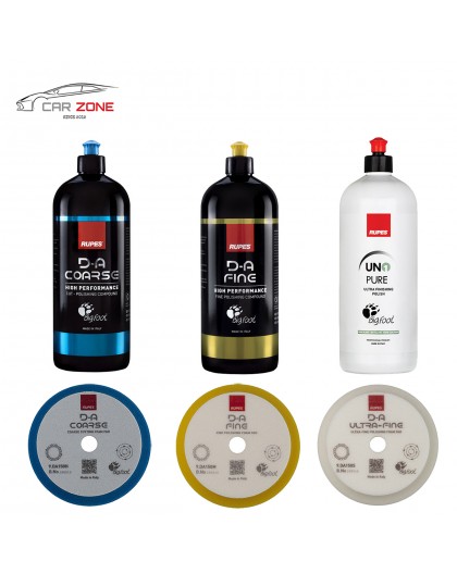 RUPES DA Coarse + DA Fine Polishing compounds + UNO Protect (3x 1 L) + 3x RUPES DA Polshing pads (130/150 mm)