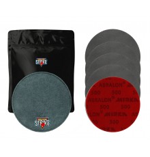 5x Mirka Abralon pads (150 mm) KÖRNUNG WÄHLEN + M&M Strike Premium Bowling Shammy Lederpad Grau (18 cm)