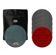 5x Mirka Abralon Discos (150 mm) A SCELTA DI GRASSI + M&M Strike Premium Bowling Shammy Pelle Pad Grigio (18 cm)