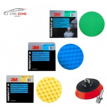 3M 3x compounding & polishing machine pads set (150 mm) + Brayt Back-up pad