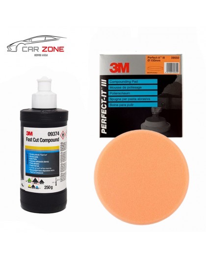 3M Ultrafina SE + Fast Cut Plus (2x 250 gr) + 2x 3M Boinas de abrillantado (150 mm)