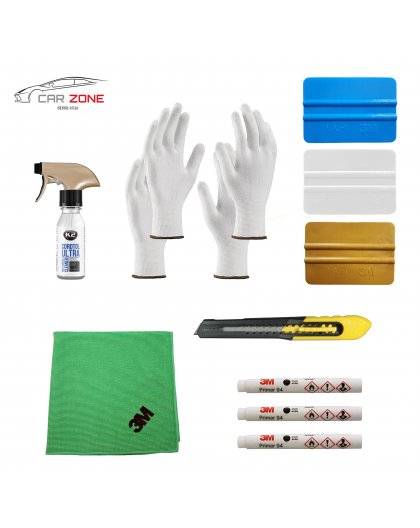 Car wrapping kit: Cloth 3M+ squeegee 3M + Primer 3M 94+ cleaner+ gloves M (7)+ Stanley knife