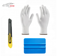 Ensemble d'habillage de voiture : 1x raclette 3M (souple)+ 1 paire de gants L (8) + 1x coupe-film Stanley